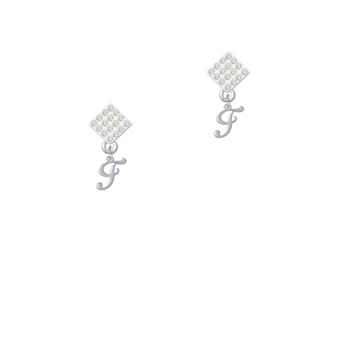 Mini Gelato Script Initial - F - White Clear Crystal Diamond-Shape Earrings
