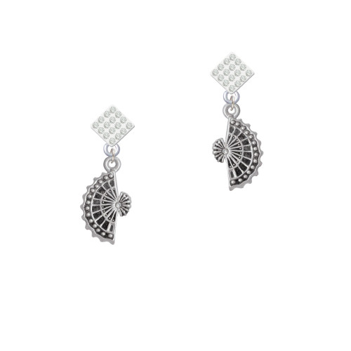 Fan with AB Crystal White Clear Crystal Diamond-Shape Earrings