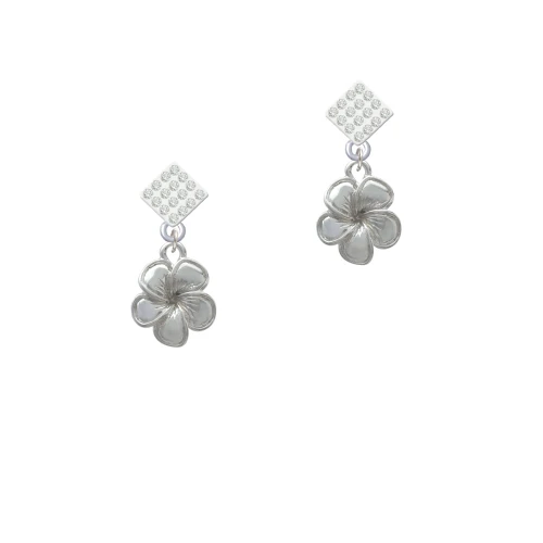 Flower White Clear Crystal Diamond-Shape Earrings