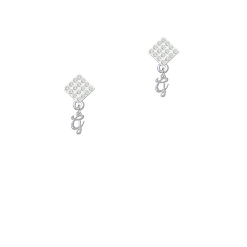 Mini Gelato Script Initial - G - White Clear Crystal Diamond-Shape Earrings