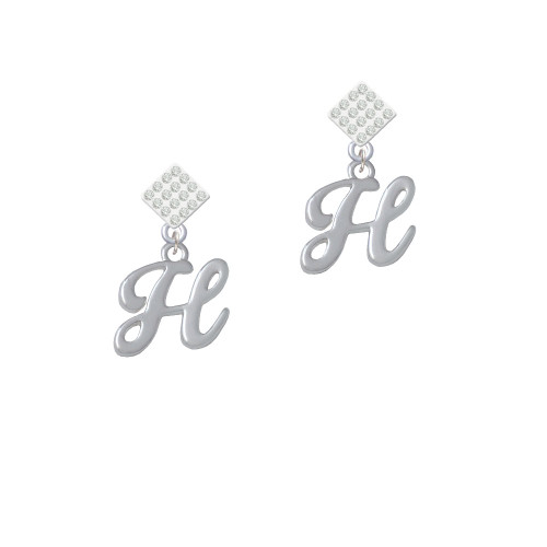 Small Gelato Script Initial - H - White Clear Crystal Diamond-Shape Earrings