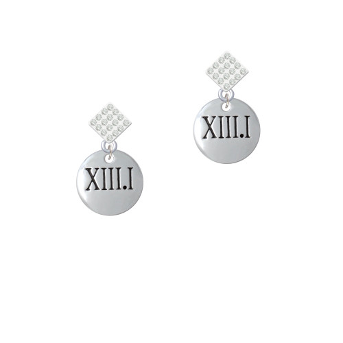 Half Marathon Roman Numeral White Clear Crystal Diamond-Shape Earrings