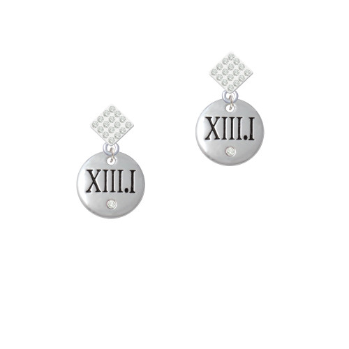 Half Marathon with Clear Crystal Roman Numeral White Clear Crystal Diamond-Shape Earrings
