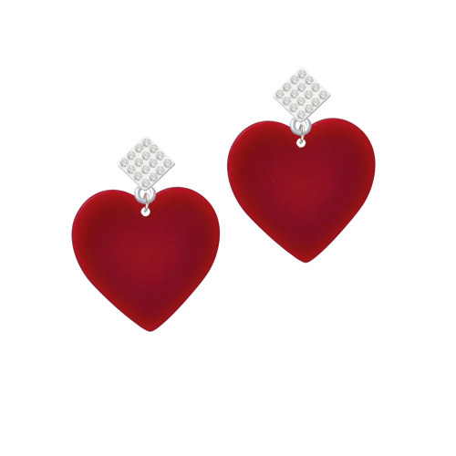 Acrylic 1" Maroon Heart White Clear Crystal Diamond-Shape Earrings