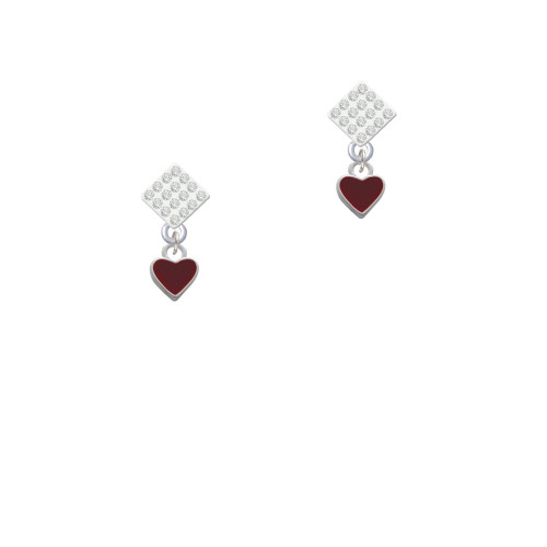Mini Two Sided Maroon Heart White Clear Crystal Diamond-Shape Earrings