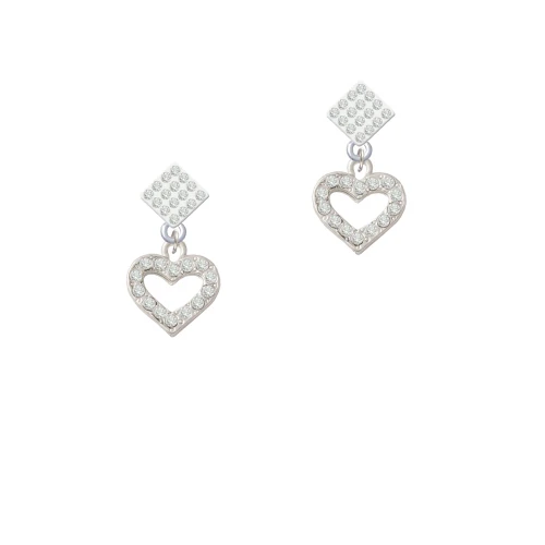 Crystal Open Heart White Clear Crystal Diamond-Shape Earrings