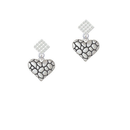 Pebble Heart White Clear Crystal Diamond-Shape Earrings