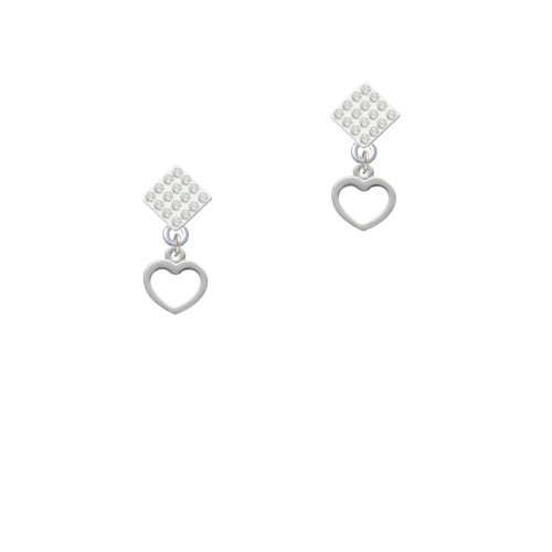 Mini Outline Heart White Clear Crystal Diamond-Shape Earrings