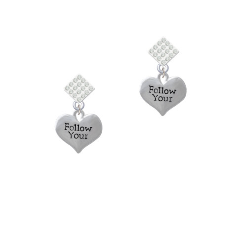 Follow Your Heart White Clear Crystal Diamond-Shape Earrings