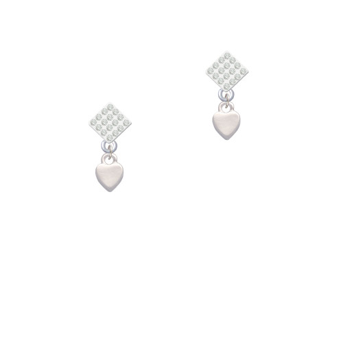 Mini Smooth Heart White Clear Crystal Diamond-Shape Earrings