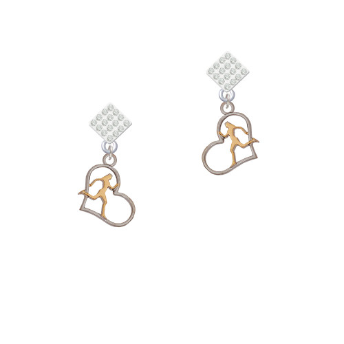 Runner Silhouette in Heart White Clear Crystal Diamond-Shape Earrings