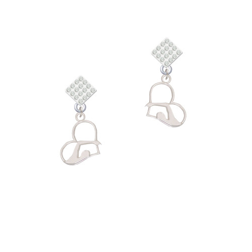 Swimmer in Heart White Clear Crystal Diamond-Shape Earrings