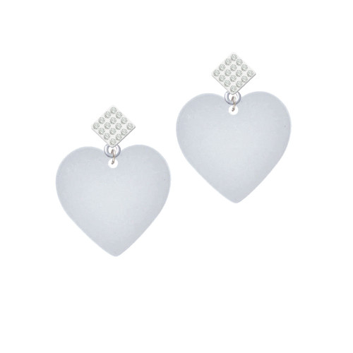 Acrylic 1" Imitation Pearl Heart White Clear Crystal Diamond-Shape Earrings