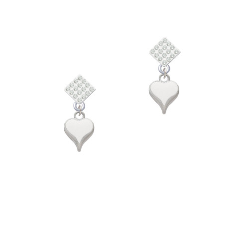 Small Long White Heart White Clear Crystal Diamond-Shape Earrings