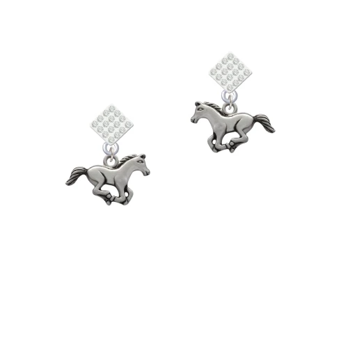 Running Horse White Clear Crystal Diamond-Shape Earrings