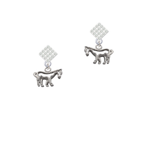 Horse - Outline White Clear Crystal Diamond-Shape Earrings