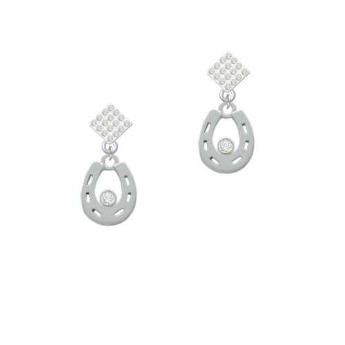Horseshoe with Clear Crystal White Clear Crystal Diamond-Shape Earrings