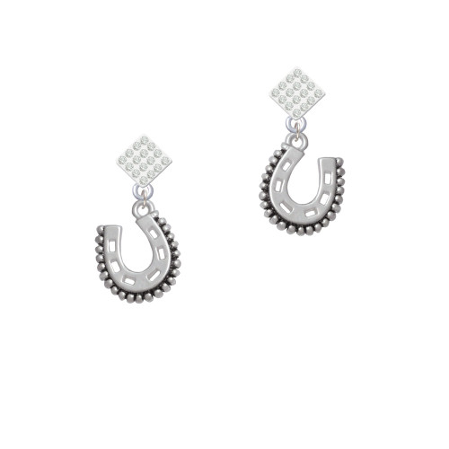 Beaded Horseshoe White Clear Crystal Diamond-Shape Earrings