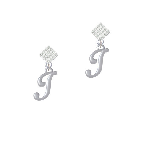 Small Gelato Script Initial - I - White Clear Crystal Diamond-Shape Earrings