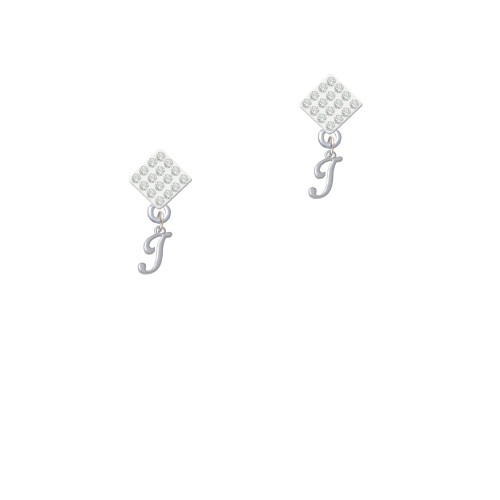 Mini Gelato Script Initial - I - White Clear Crystal Diamond-Shape Earrings