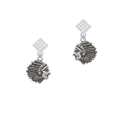 Large Indian - Mascot White Clear Crystal Diamond-Shape Earrings