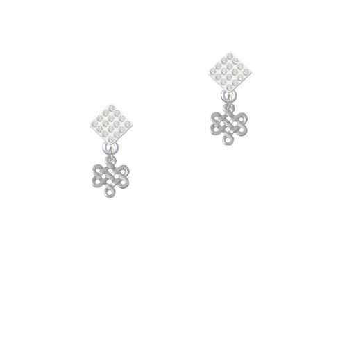 Mini Open Infinity Knot White Clear Crystal Diamond-Shape Earrings