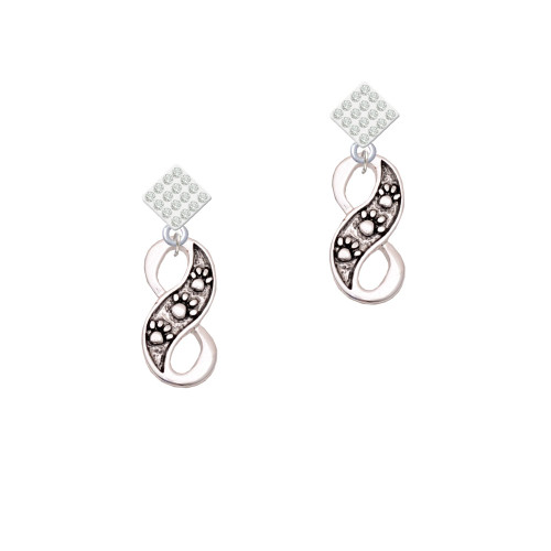 Paw Prints Infinity White Clear Crystal Diamond-Shape Earrings