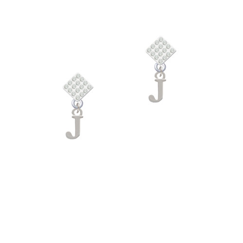Small Initial - J - White Clear Crystal Diamond-Shape Earrings