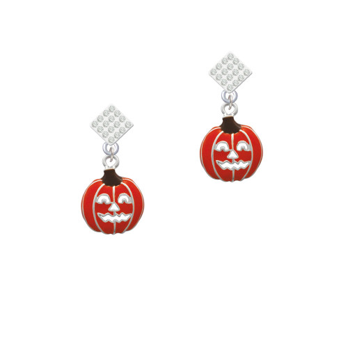 Jack O'Lantern with Cutout Eyes White Clear Crystal Diamond-Shape Earrings