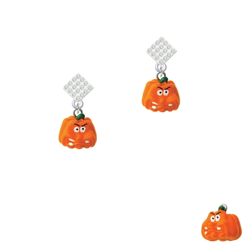 Resin Funny Grr! Pumpkin White Clear Crystal Diamond-Shape Earrings