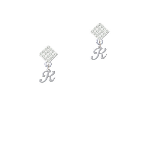 Mini Gelato Script Initial - K - White Clear Crystal Diamond-Shape Earrings