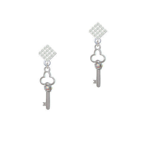 Trefoil Key with AB Crystals White Clear Crystal Diamond-Shape Earrings