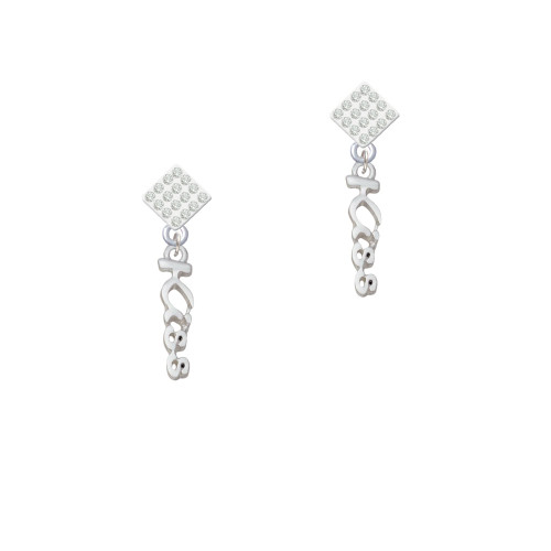 Small Kiss Script White Clear Crystal Diamond-Shape Earrings