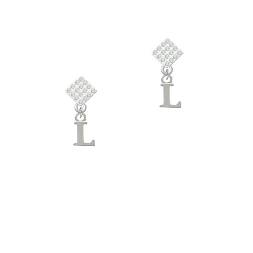 Small Initial - L - White Clear Crystal Diamond-Shape Earrings