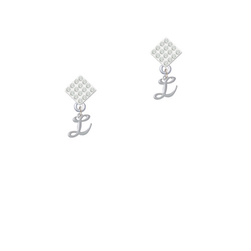 Mini Gelato Script Initial - L - White Clear Crystal Diamond-Shape Earrings