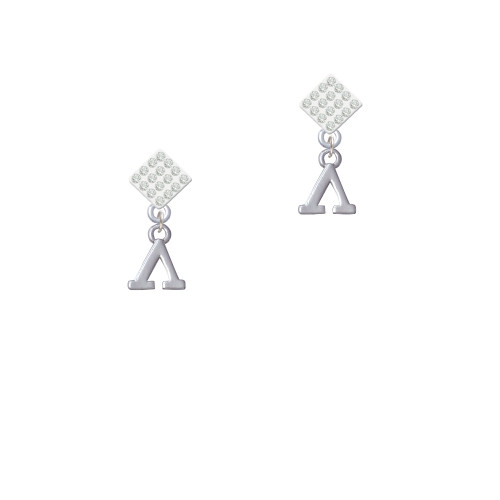 Small Greek Letter - Lambda - White Clear Crystal Diamond-Shape Earrings