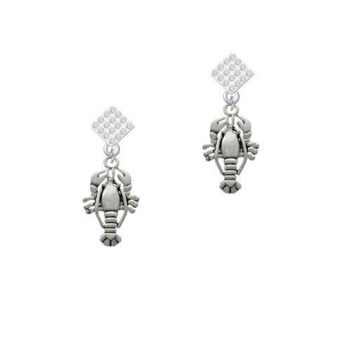 Antiqued Lobster White Clear Crystal Diamond-Shape Earrings