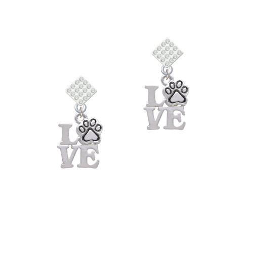 Love with Paw White Clear Crystal Diamond-Shape Earrings