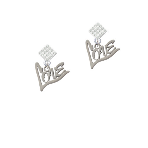 Script Love White Clear Crystal Diamond-Shape Earrings