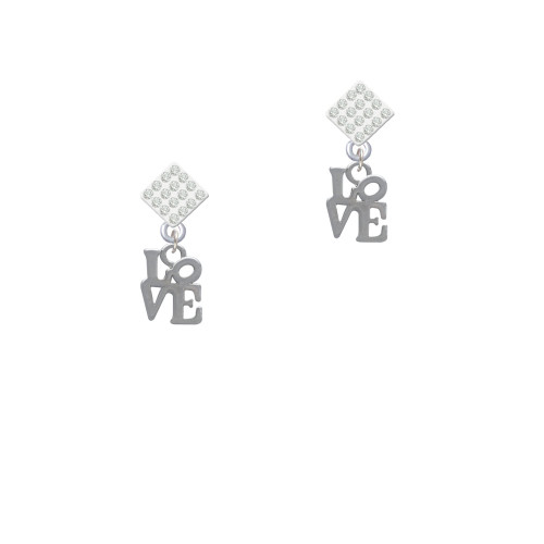 Mini Love in Square White Clear Crystal Diamond-Shape Earrings
