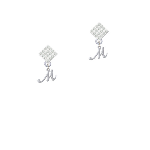 Mini Gelato Script Initial - M - White Clear Crystal Diamond-Shape Earrings