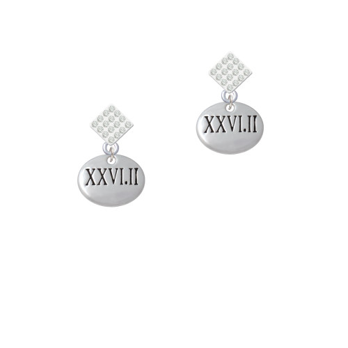 Marathon Roman Numeral White Clear Crystal Diamond-Shape Earrings