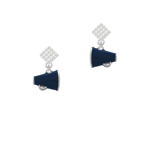 Small Navy Blue Megaphone White Clear Crystal Diamond-Shape Earrings