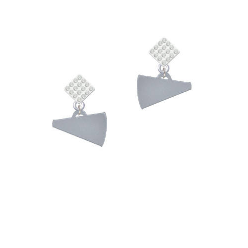 Acrylic 3/4" Silver Tone Megaphone White Clear Crystal Diamond-Shape Earrings