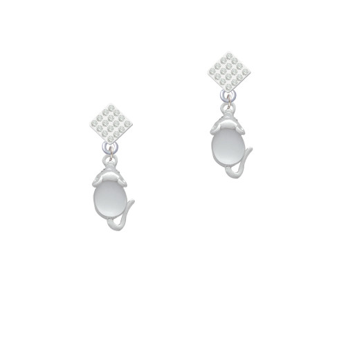 Mouse with Clear Resin Body White Clear Crystal Diamond-Shape Earrings