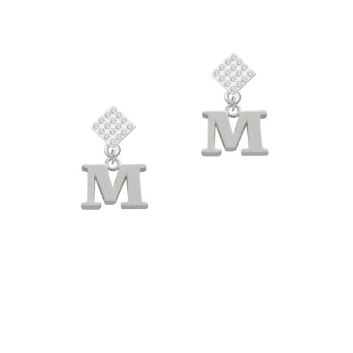 Large Greek Letter - Mu - White Clear Crystal Diamond-Shape Earrings