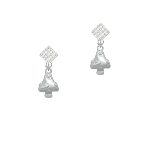 3-D Mushroom with Clear Crystals White Clear Crystal Diamond-Shape Earrings