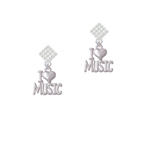 I 'Heart' Music White Clear Crystal Diamond-Shape Earrings