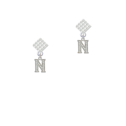 Small Crystal Initial - N - White Clear Crystal Diamond-Shape Earrings