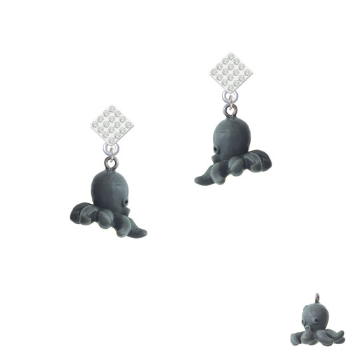 Resin Octopus White Clear Crystal Diamond-Shape Earrings
